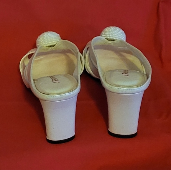 J. Renee' Pearl Ivory Leather & Mesh Slide Dress Sandals with Faux Pearl Accent - Picture 4 of 6